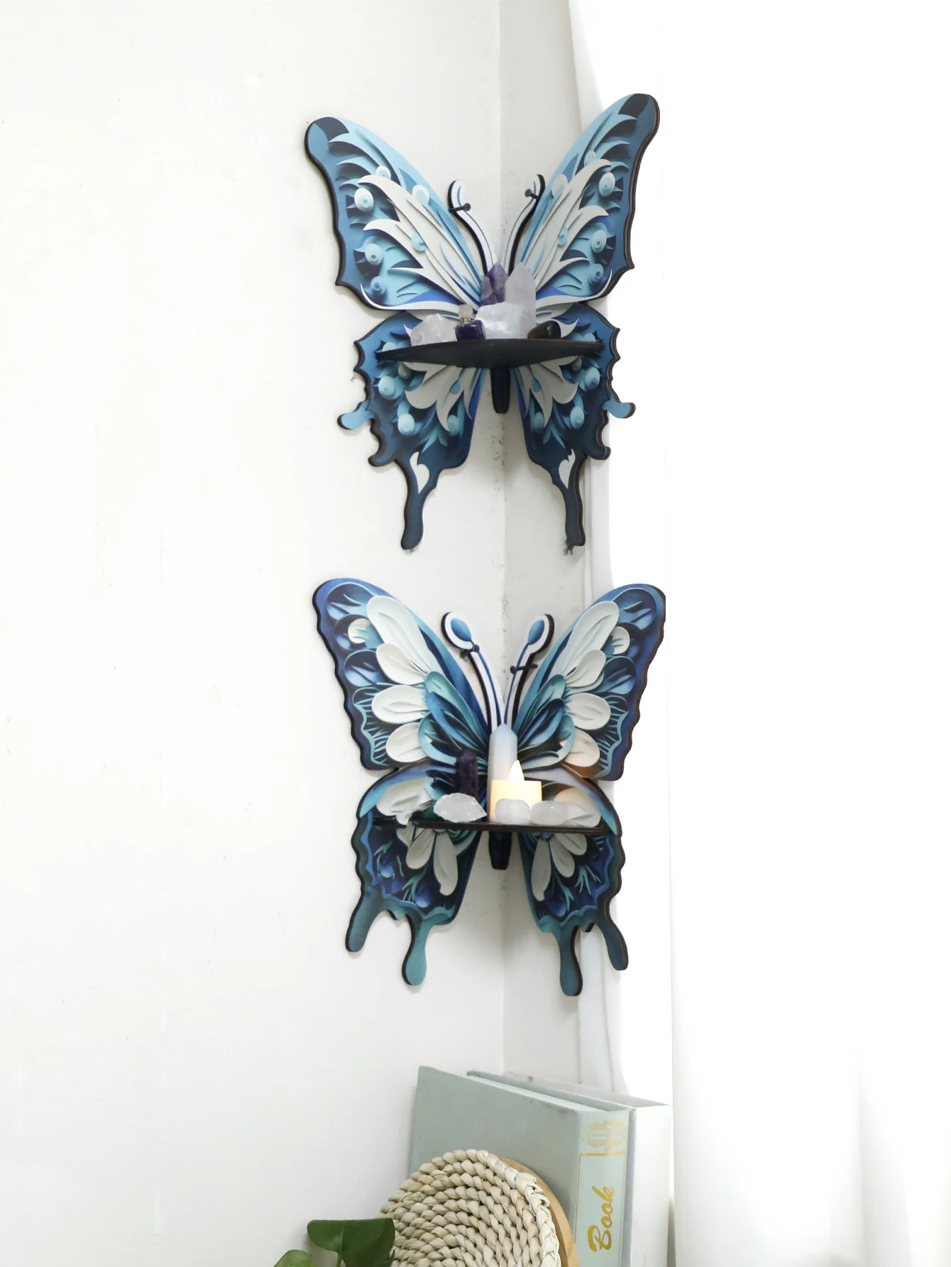 Home Essentials Bathroom Rack - Prateleira de cristal borboleta de três