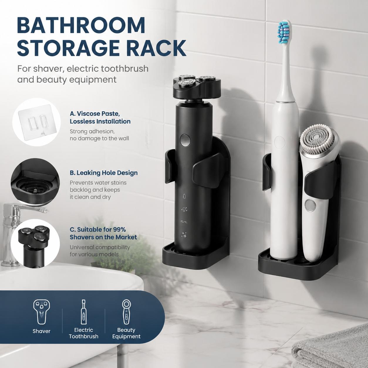 Home Essentials Bathroom Rack - Suporte de Escova de Dentes Autoadesivo