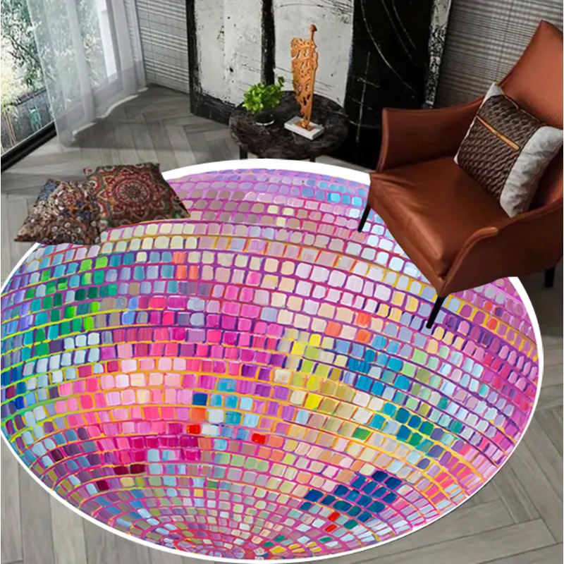 Home Goods Bathroom Rugs - Tapete redondo com padrão quadrado colorido,